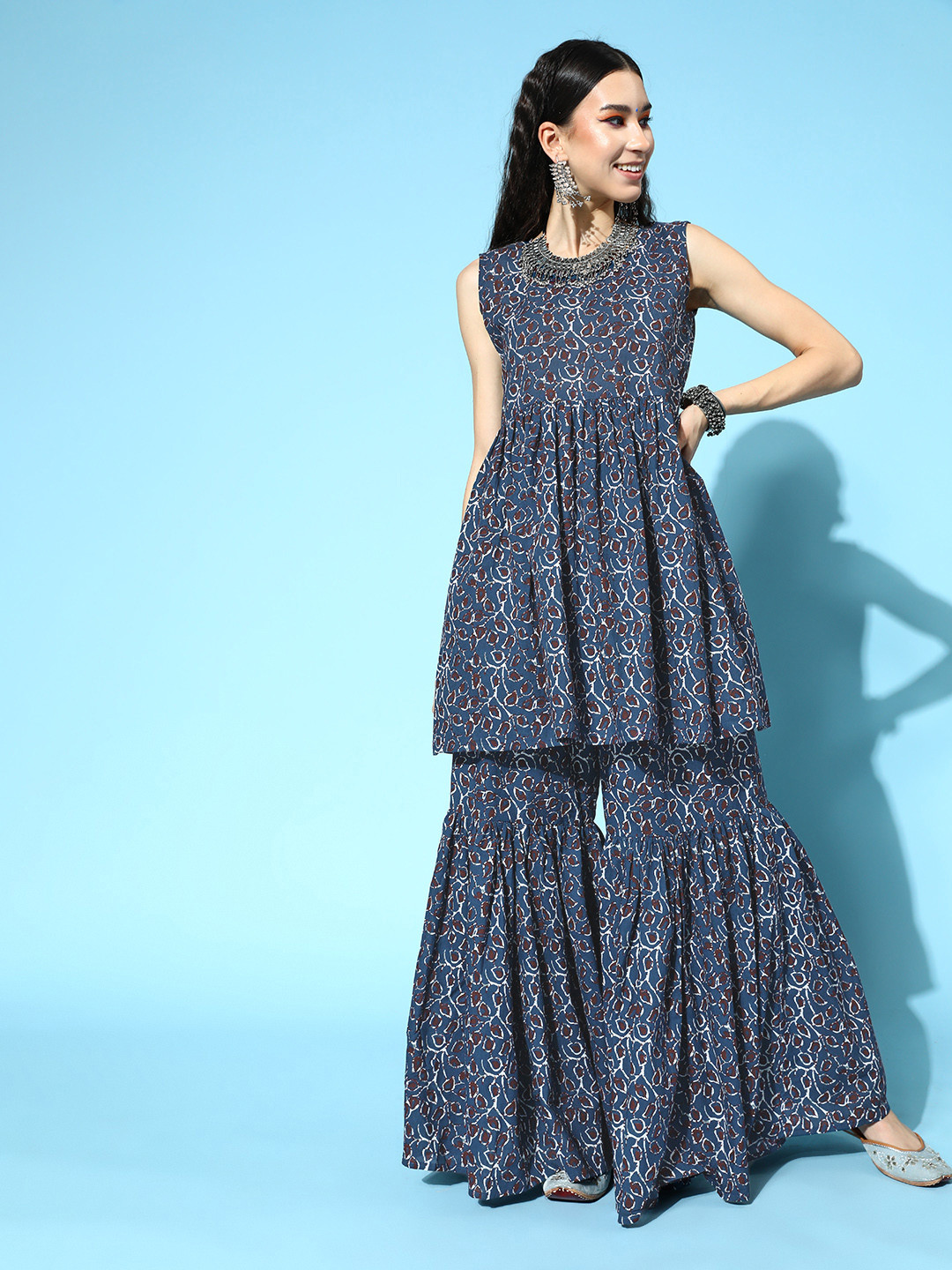 

InWeave Women Navy Blue Pure Cotton Print Parade Kurta Set
