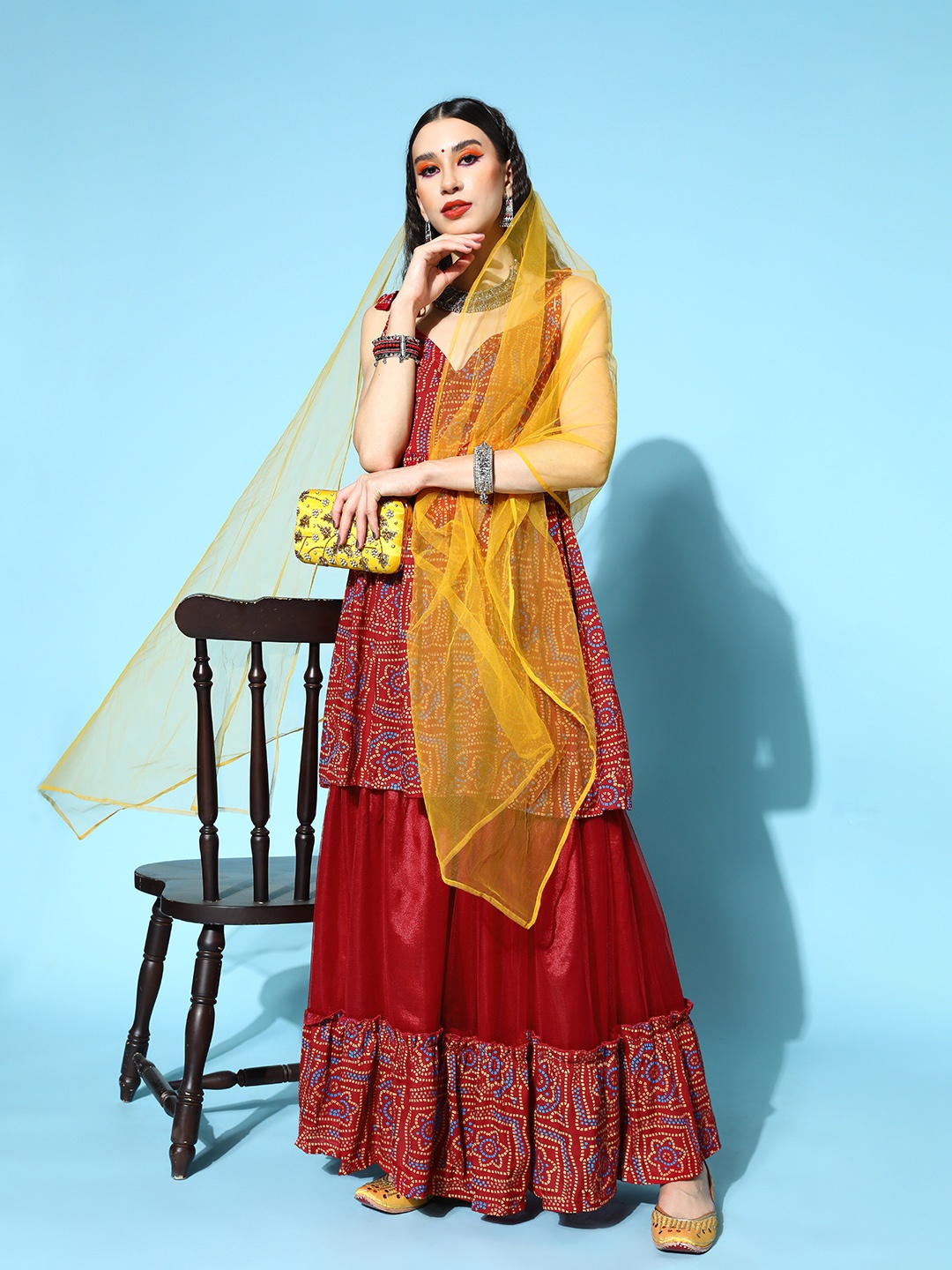

InWeave Women Maroon Viscose Rayon Print Parade Kurta Set