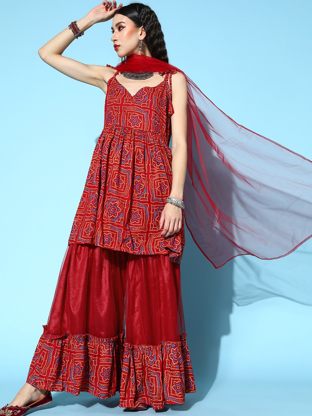 

InWeave Women Maroon Viscose Rayon Print Parade Kurta Set