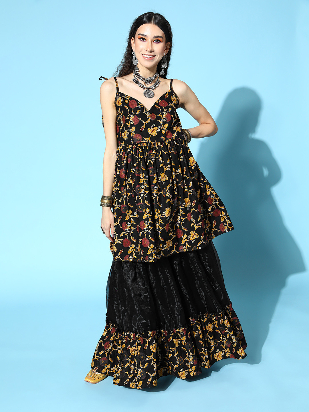 

InWeave Women Black Pure Cotton Print Parade Kurta Set