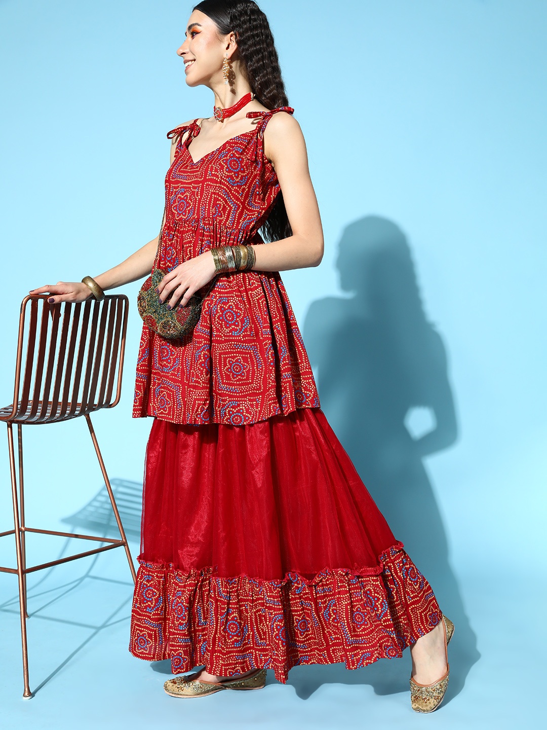 

InWeave Women Maroon Viscose Rayon Print Parade Kurta Set