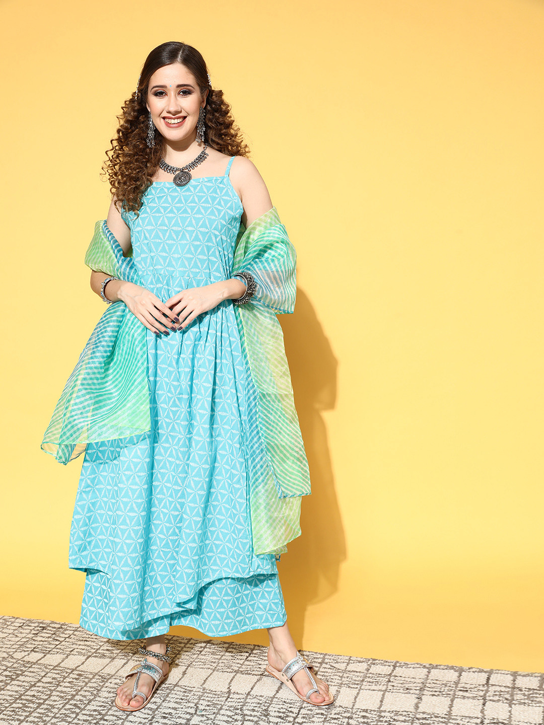 

InWeave Women Blue Pure Cotton Print Parade Kurta Set