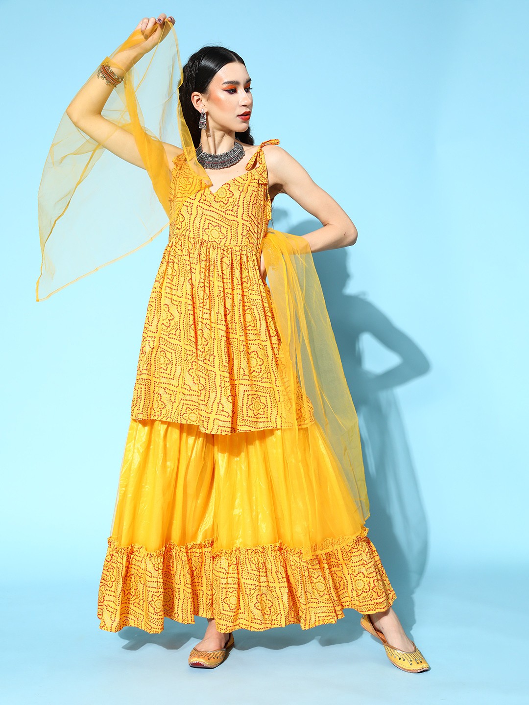 

InWeave Women Yellow Viscose Rayon Print Parade Kurta Set
