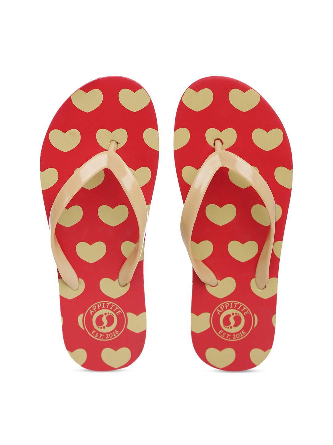 

APPITITE Women Red & Beige Printed Rubber Thong Flip-Flops