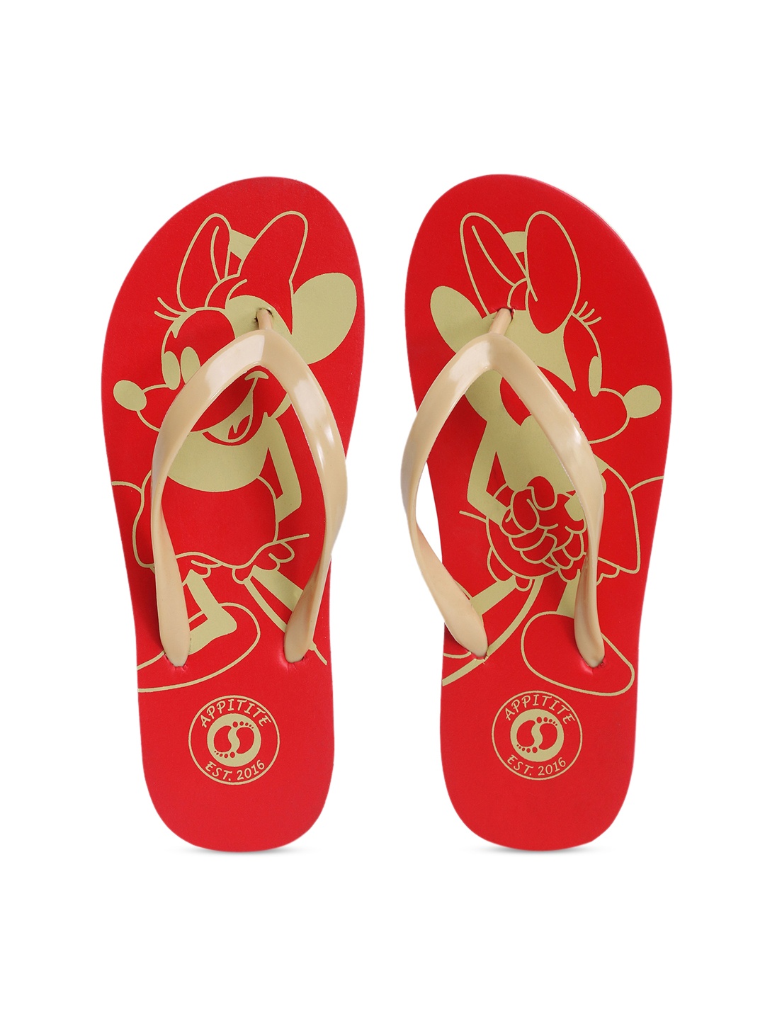 

APPITITE Women Red & Gold-Toned Printed Rubber Thong Flip-Flops