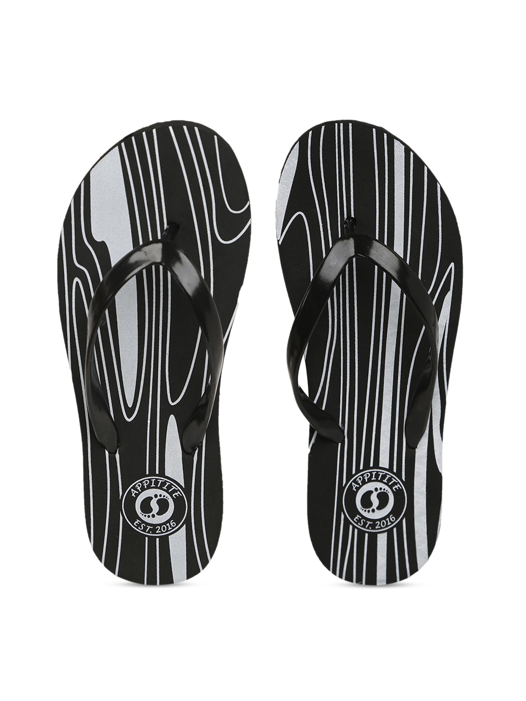 

APPITITE Women Black & White Printed Rubber Thong Flip-Flops