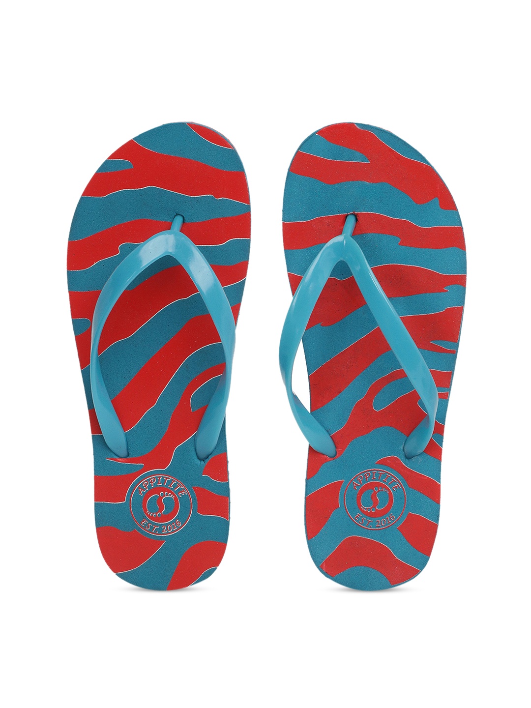 

APPITITE Women Blue & Red Printed Rubber Thong Flip-Flops