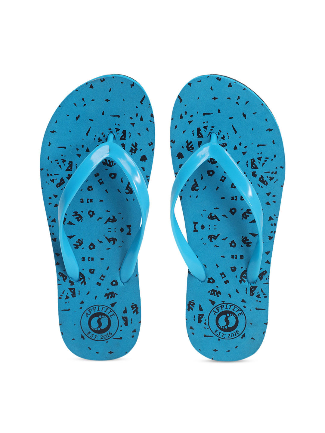 

APPITITE Women Blue & Black Printed Rubber Thong Flip-Flops