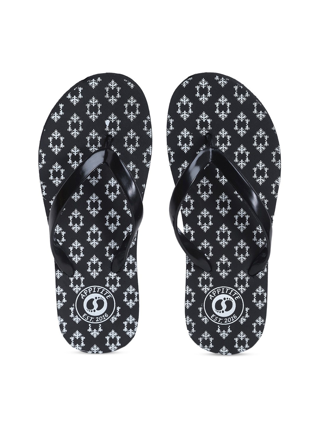 

APPITITE Women Black & White Printed Rubber Thong Flip-Flops