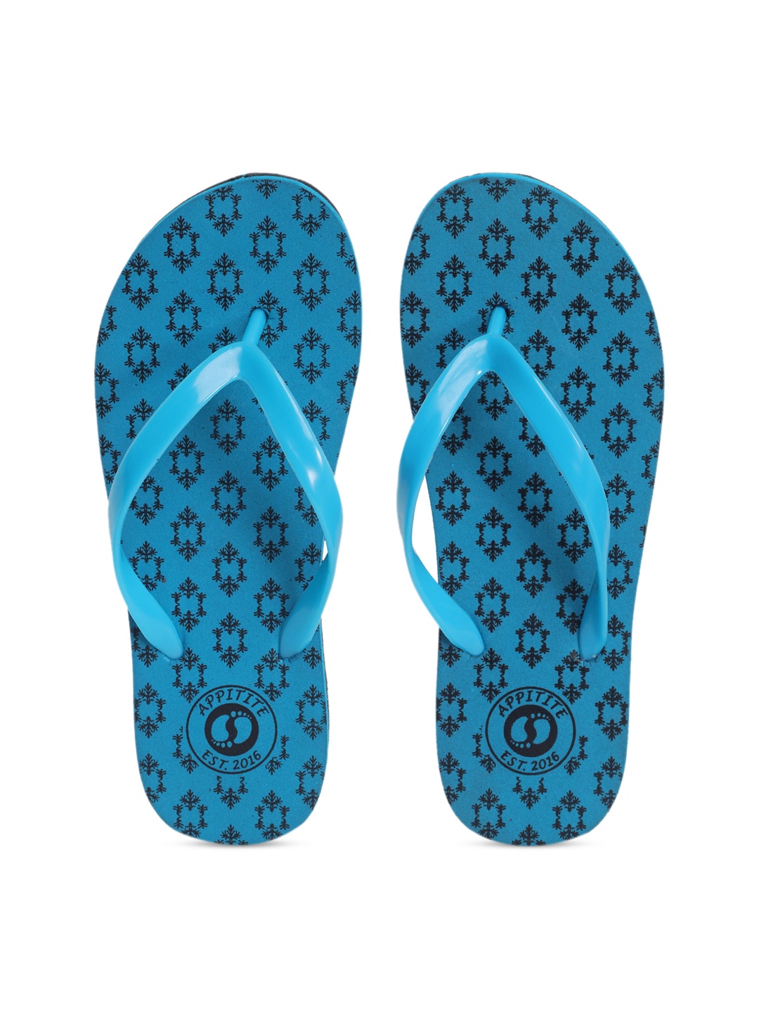 

APPITITE Women Blue & Black Printed Rubber Thong Flip-Flops
