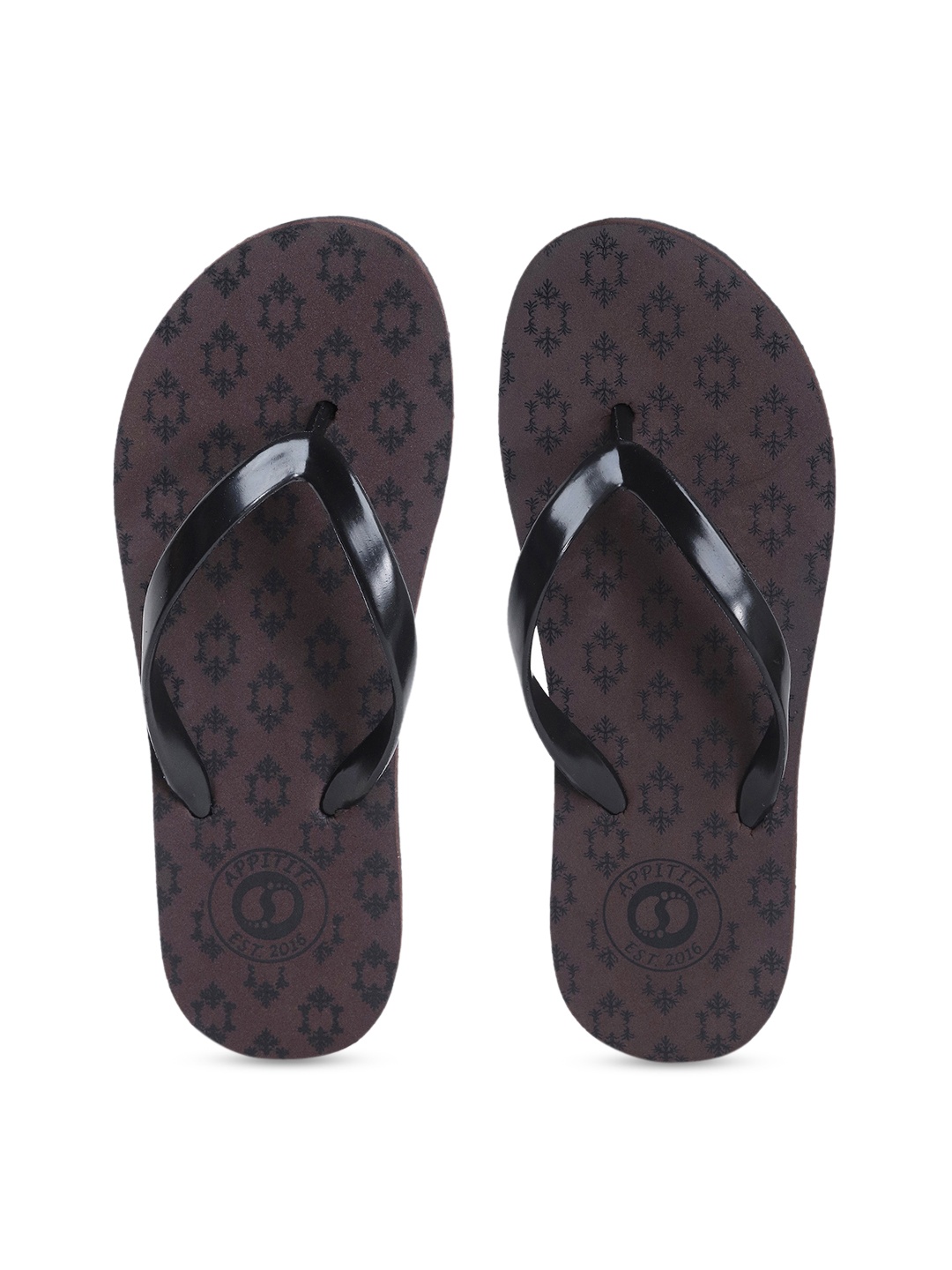 

APPITITE Women Brown & Black Printed Rubber Thong Flip-Flops