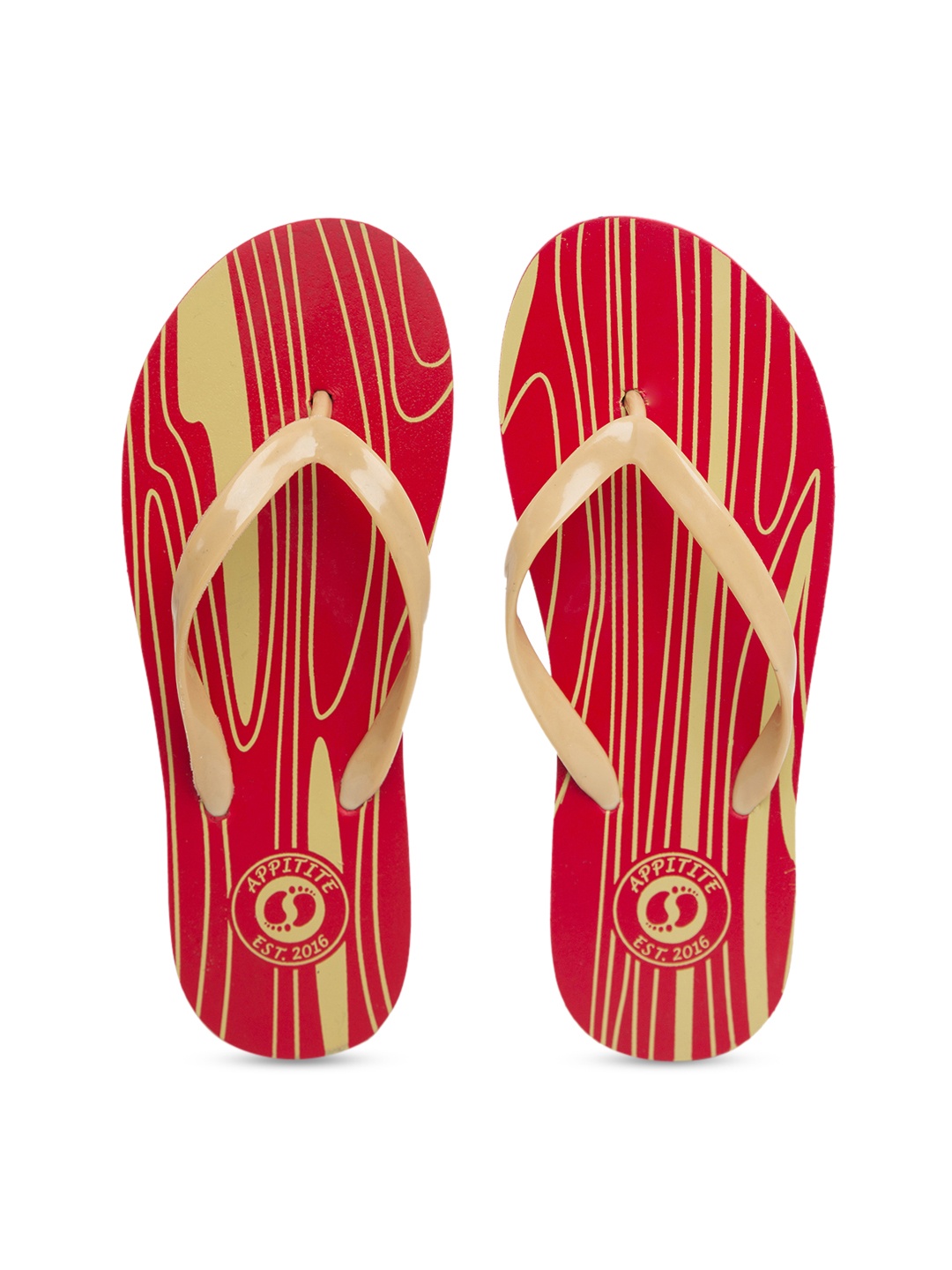 

APPITITE Women Red & Gold-Toned Printed Rubber Thong Flip-Flops