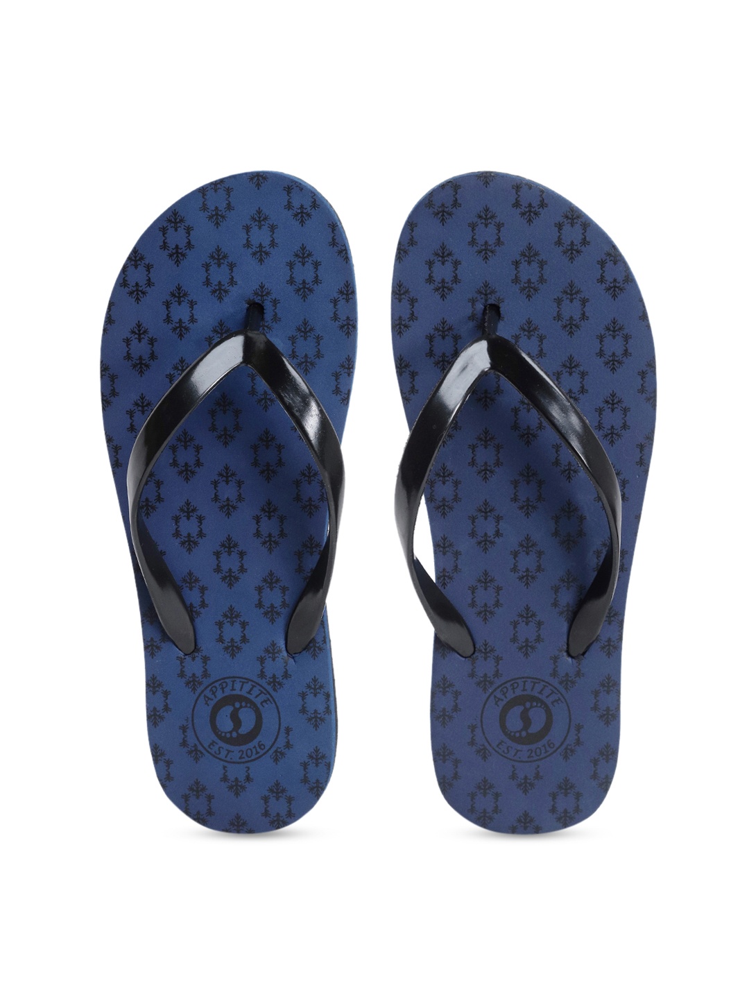

APPITITE Women Blue & Black Printed Rubber Thong Flip-Flops