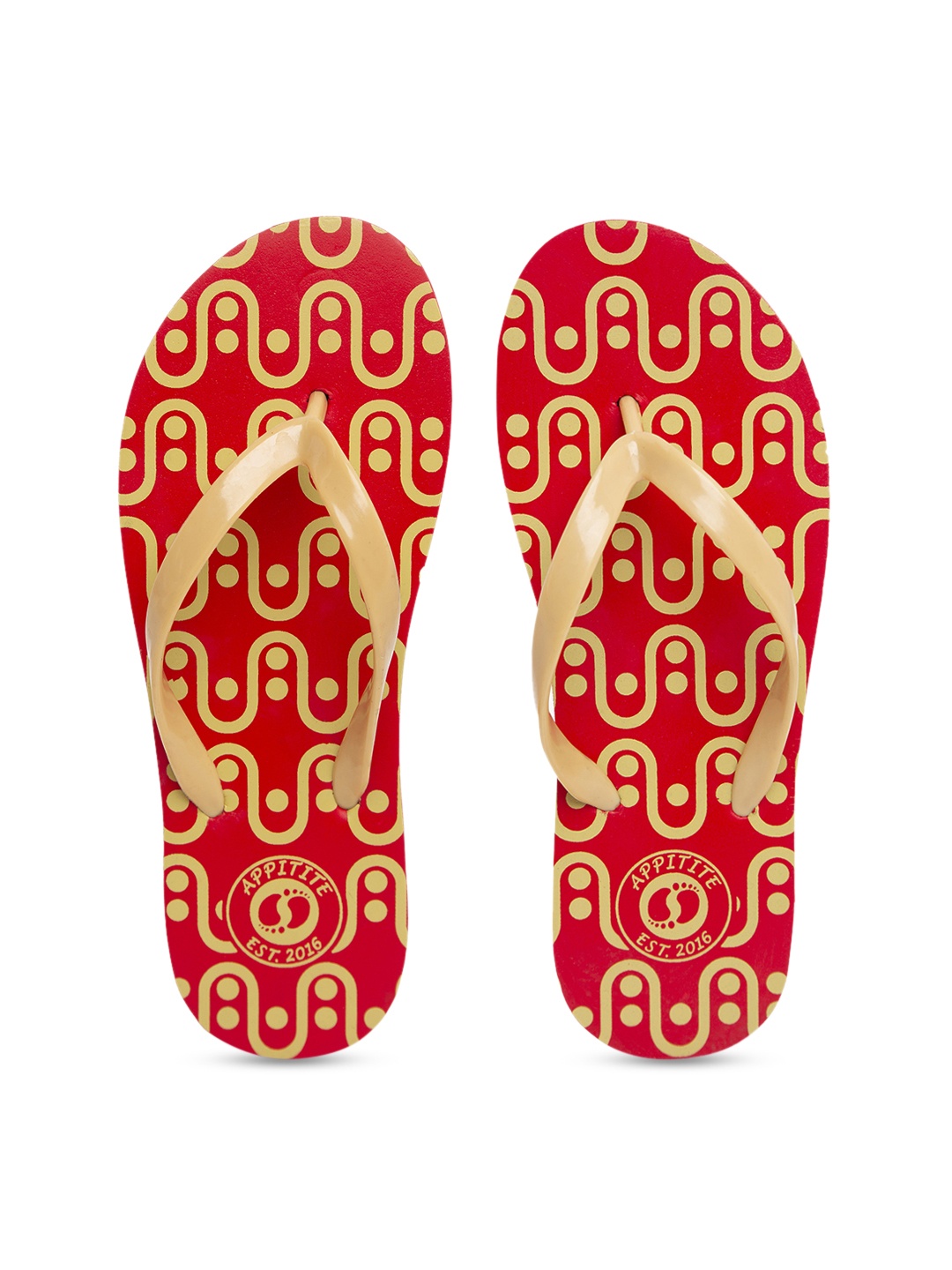 

APPITITE Women Red & Peach-Coloured Printed Rubber Thong Flip-Flops