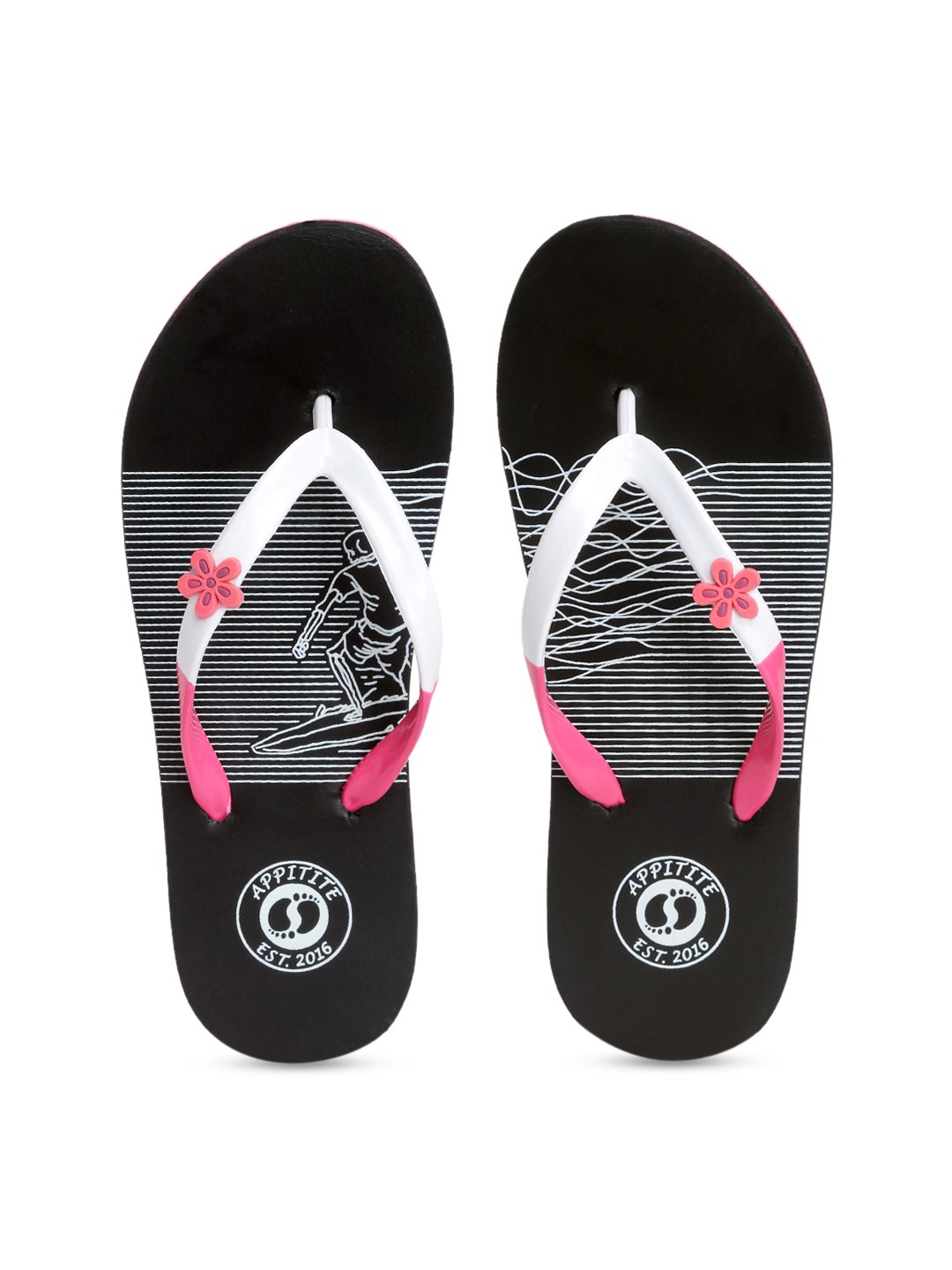 

APPITITE Women Black & White Printed Rubber Thong Flip-Flops