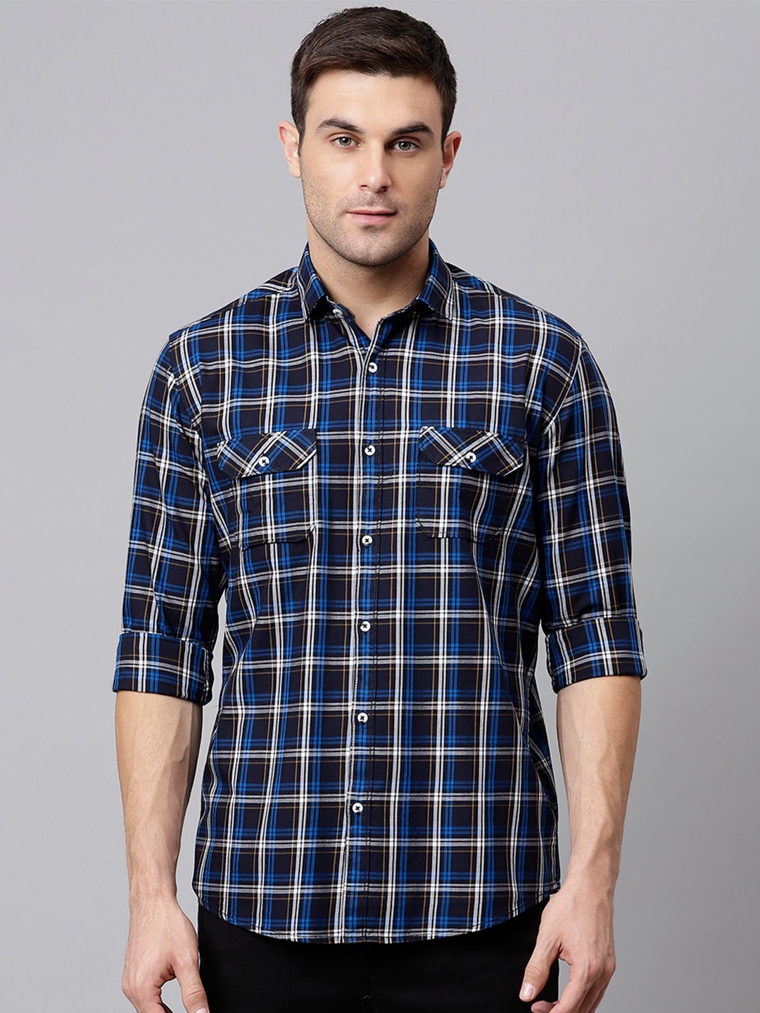 

Richlook Men Blue Slim Fit Checked Casual Shirt