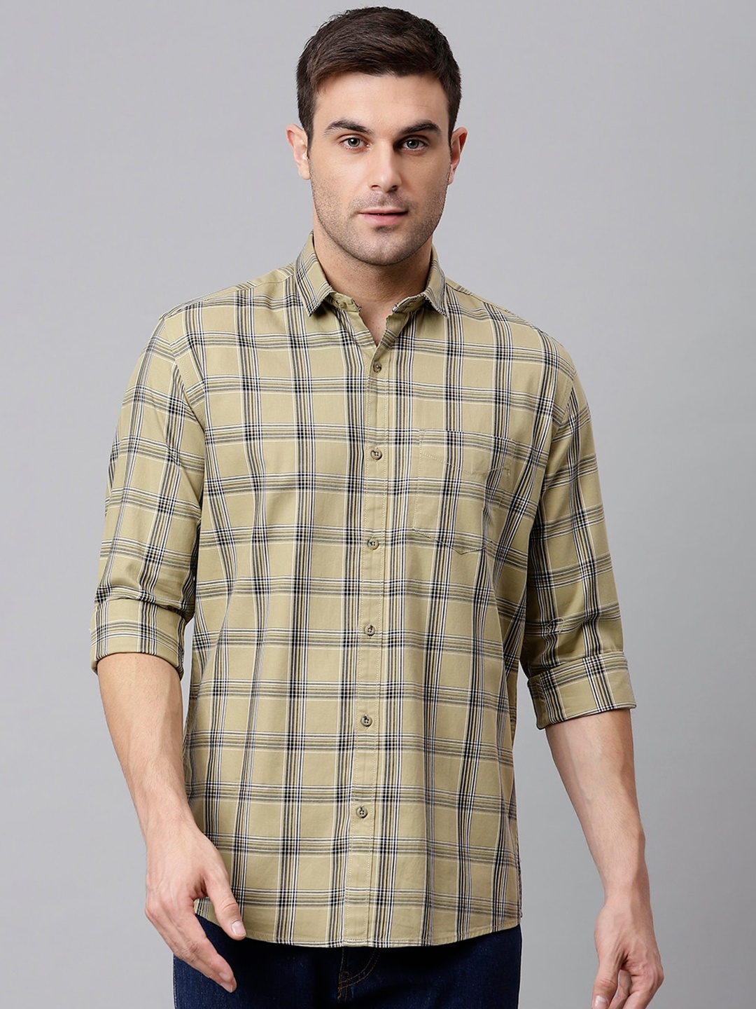 

Richlook Men Khaki Slim Fit Checked Cotton Casual Shirt