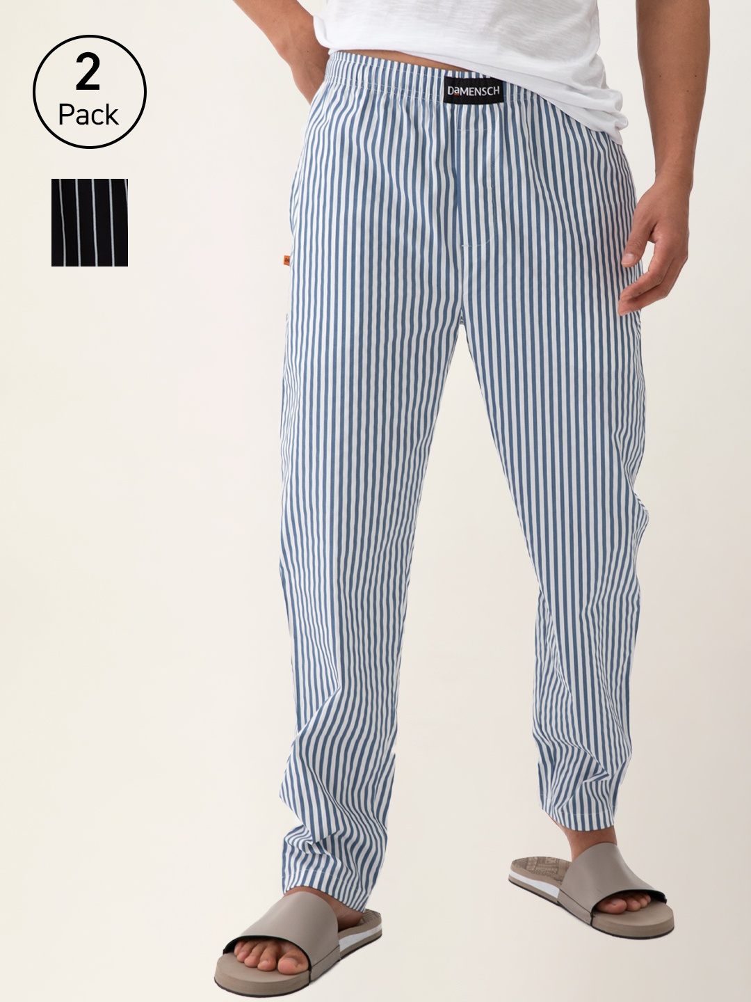 

DAMENSCH Men Pack Of 2 Striped Lounge Pants, Blue