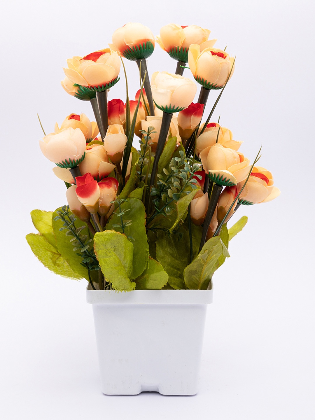 

MARKET99 Peach-Coloured & Green Artificial Onion Rose Plant With Pot