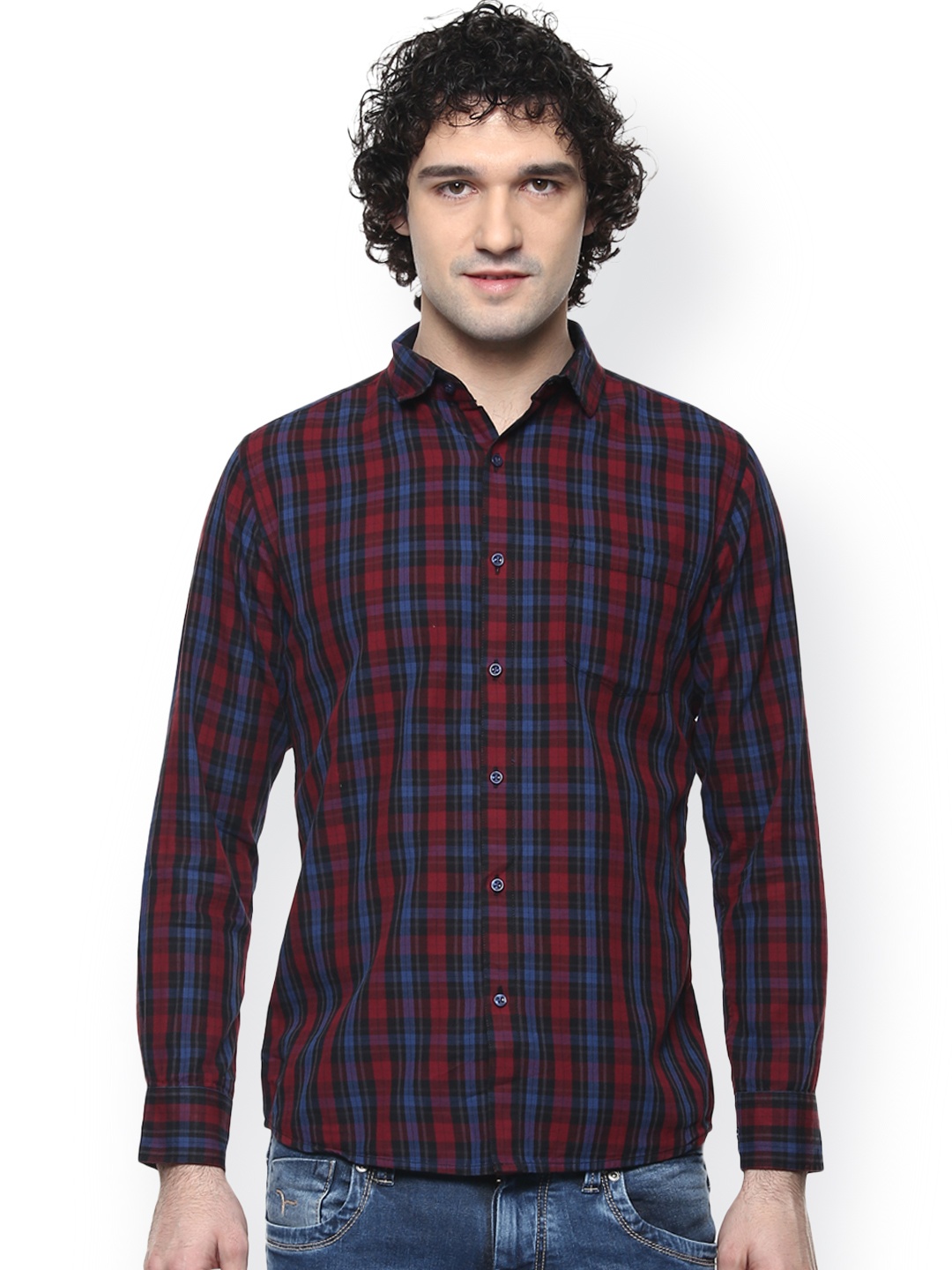 

DENNISON Men Maroon Slim Fit Checked Casual Shirt