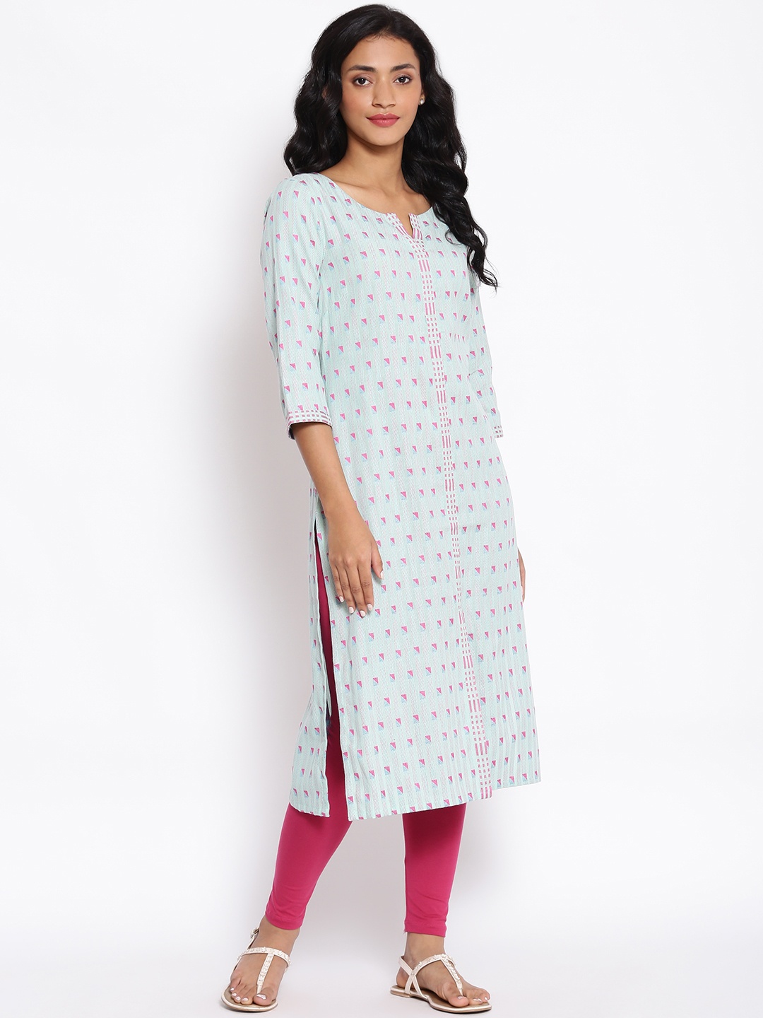 

W Women Blue Geometric Printed Kurta