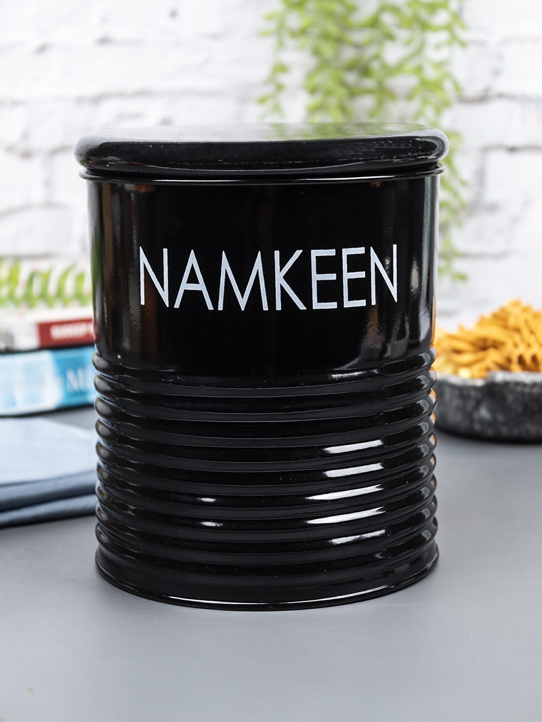 

MARKET99 Black Metal Namkeen Storage Jar 1700Ml