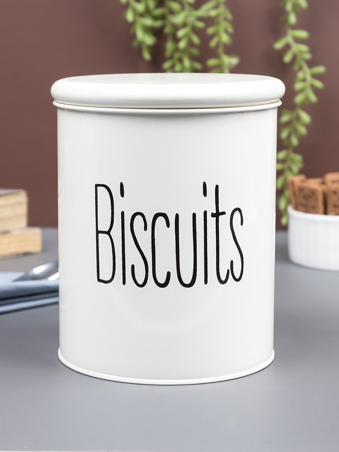 MARKET99 Off White Printed Kitchen Biscuits Jar
