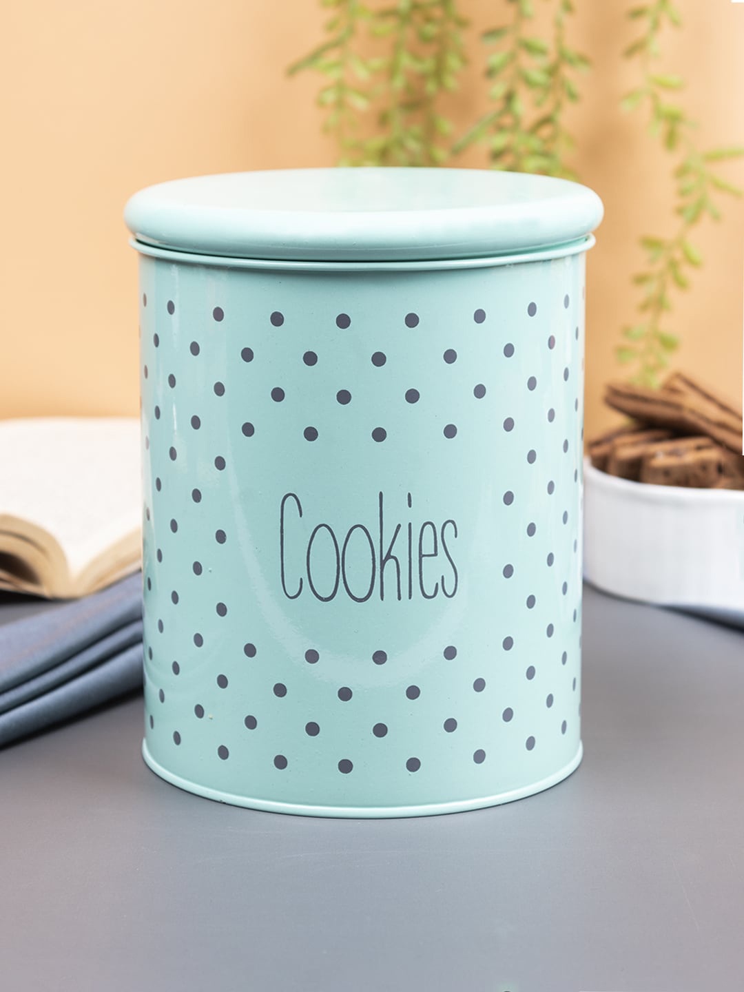 

MARKET99 Green Printed Metal Cookies Storage Jar 1700ML