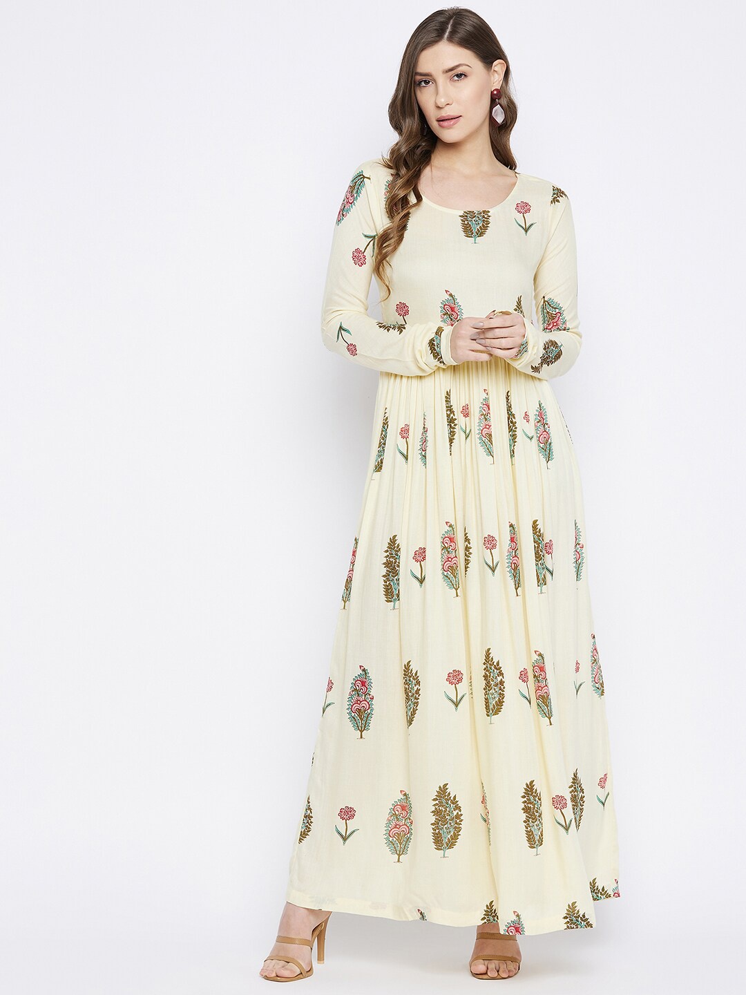 

HELLO DESIGN Women Yellow Floral Printed Maxi Dress