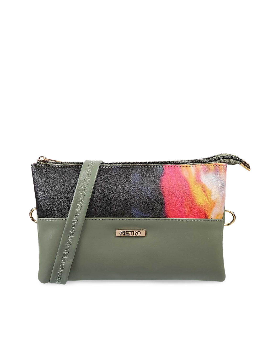 

Metro Green Colourblocked Structured Sling Bag