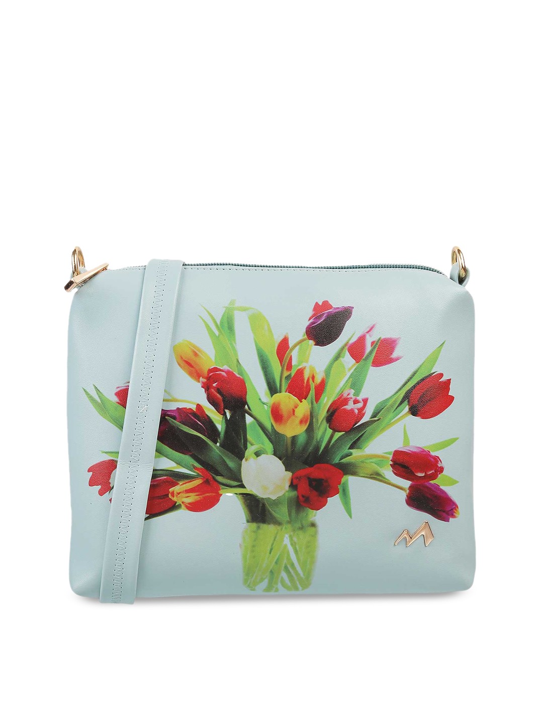 

Metro Turquoise Blue Floral Printed Structured Sling Bag
