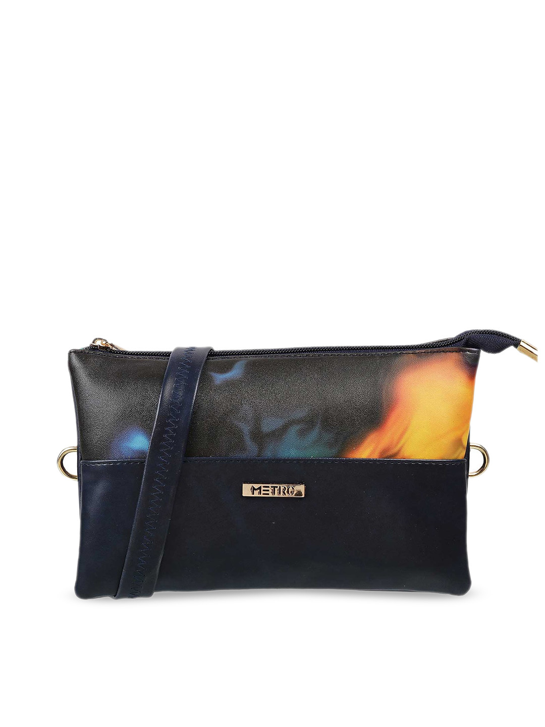 

Metro Blue Printed Structured Sling Bag