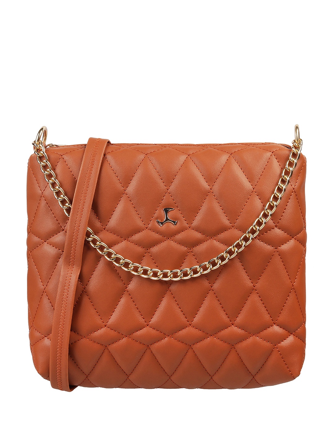 

Mochi Tan Textured Structured Sling Bag with Quilted