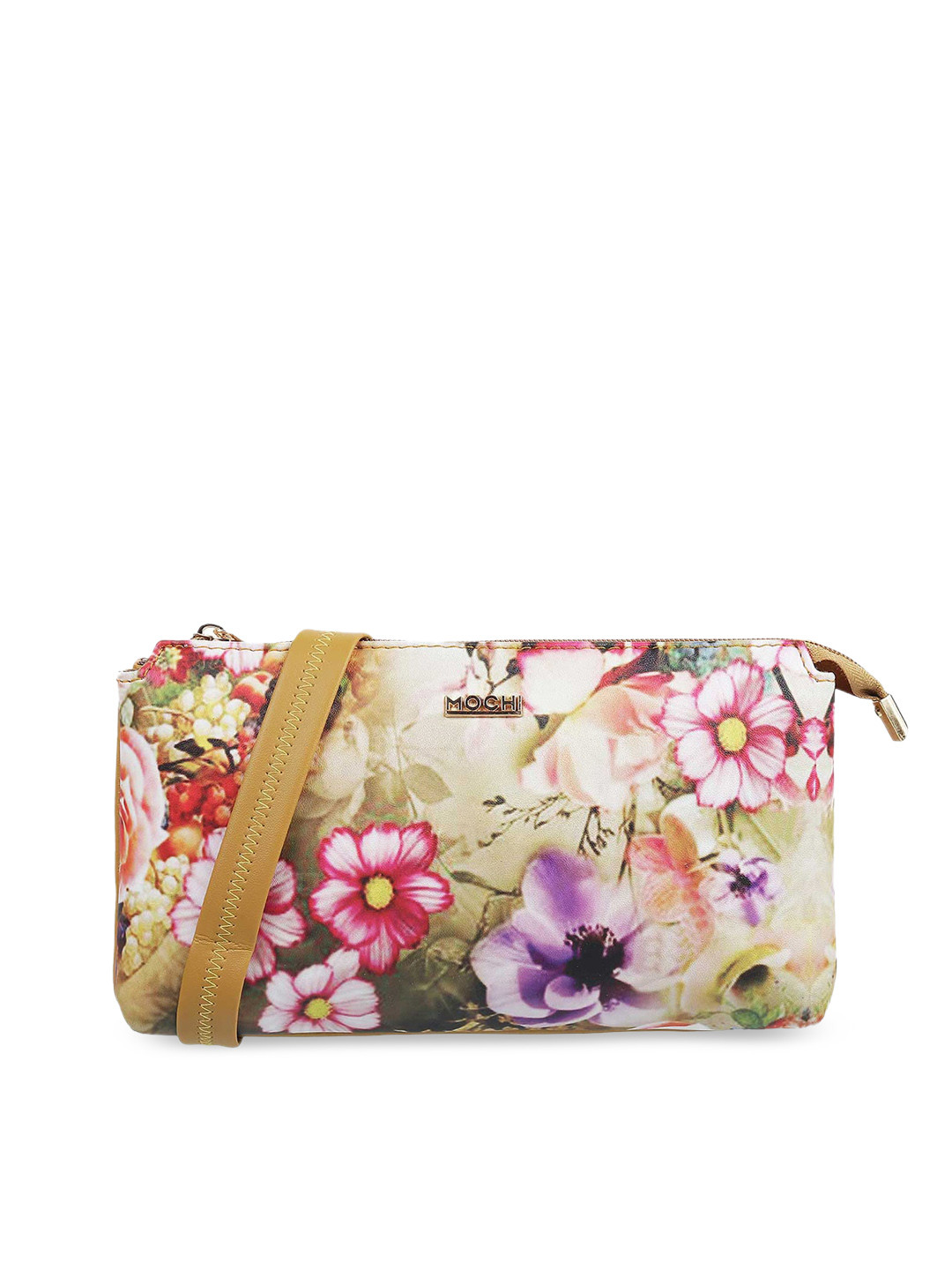 

Mochi Yellow Floral Printed Structured Sling Bag