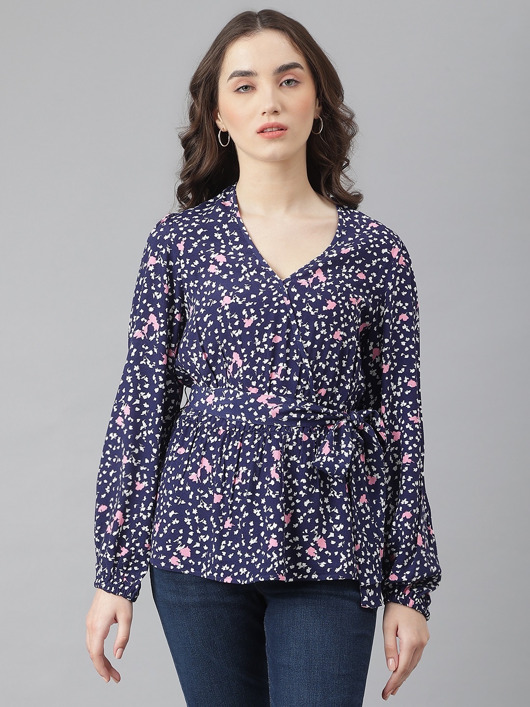 

Marks & Spencer Women Navy Blue & White Floral Print Top