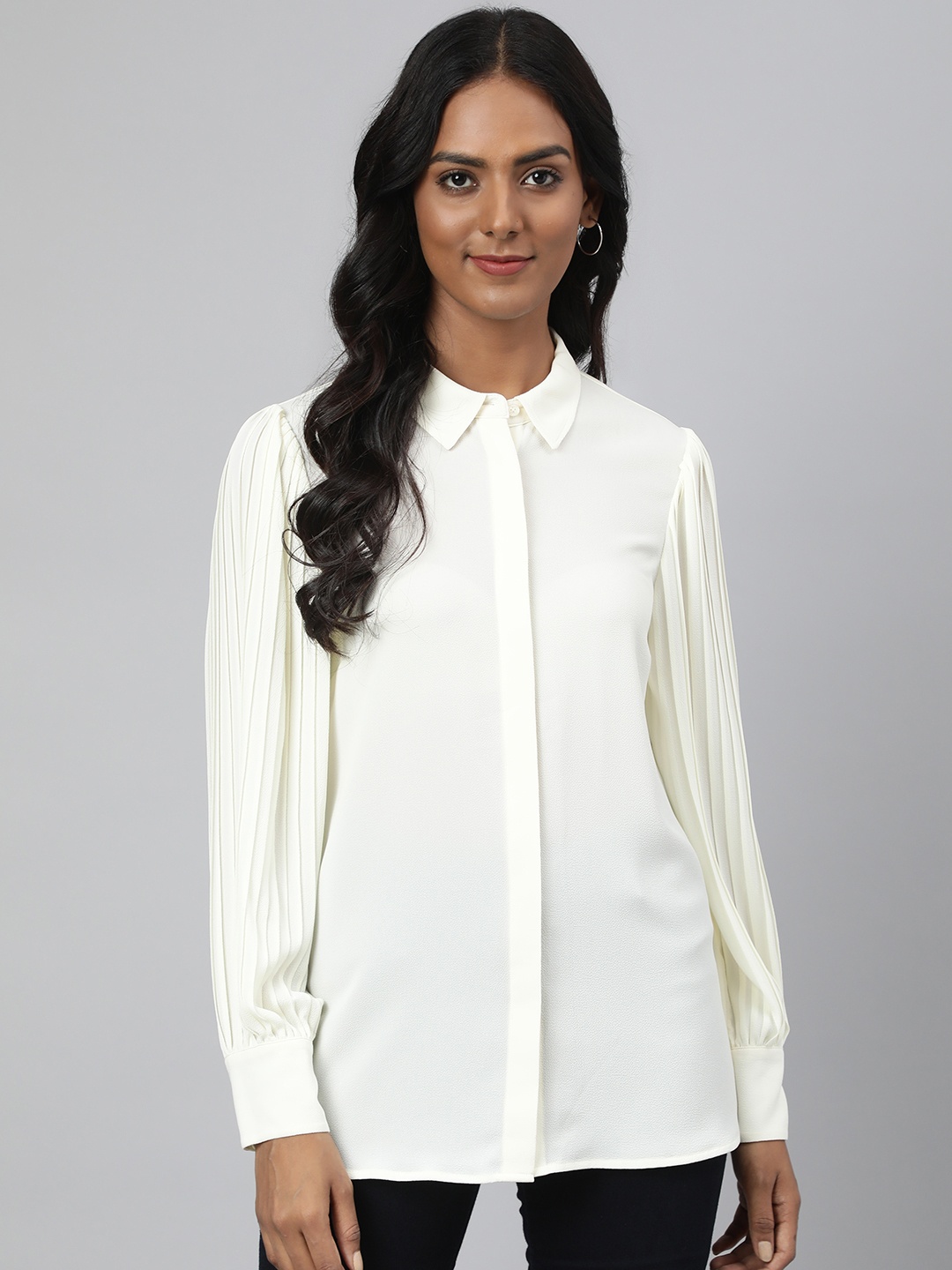 

Marks & Spencer Women Cream-Coloured Solid Casual Shirt