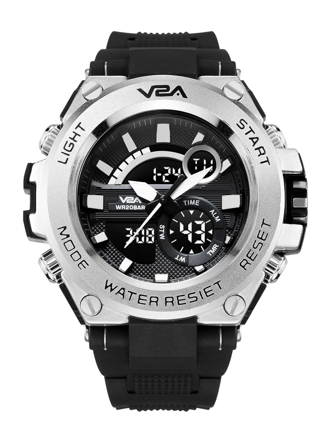 

V2A Men Silver-Toned Dial & Black Textured Straps Analogue and Digital Multi Function Watch