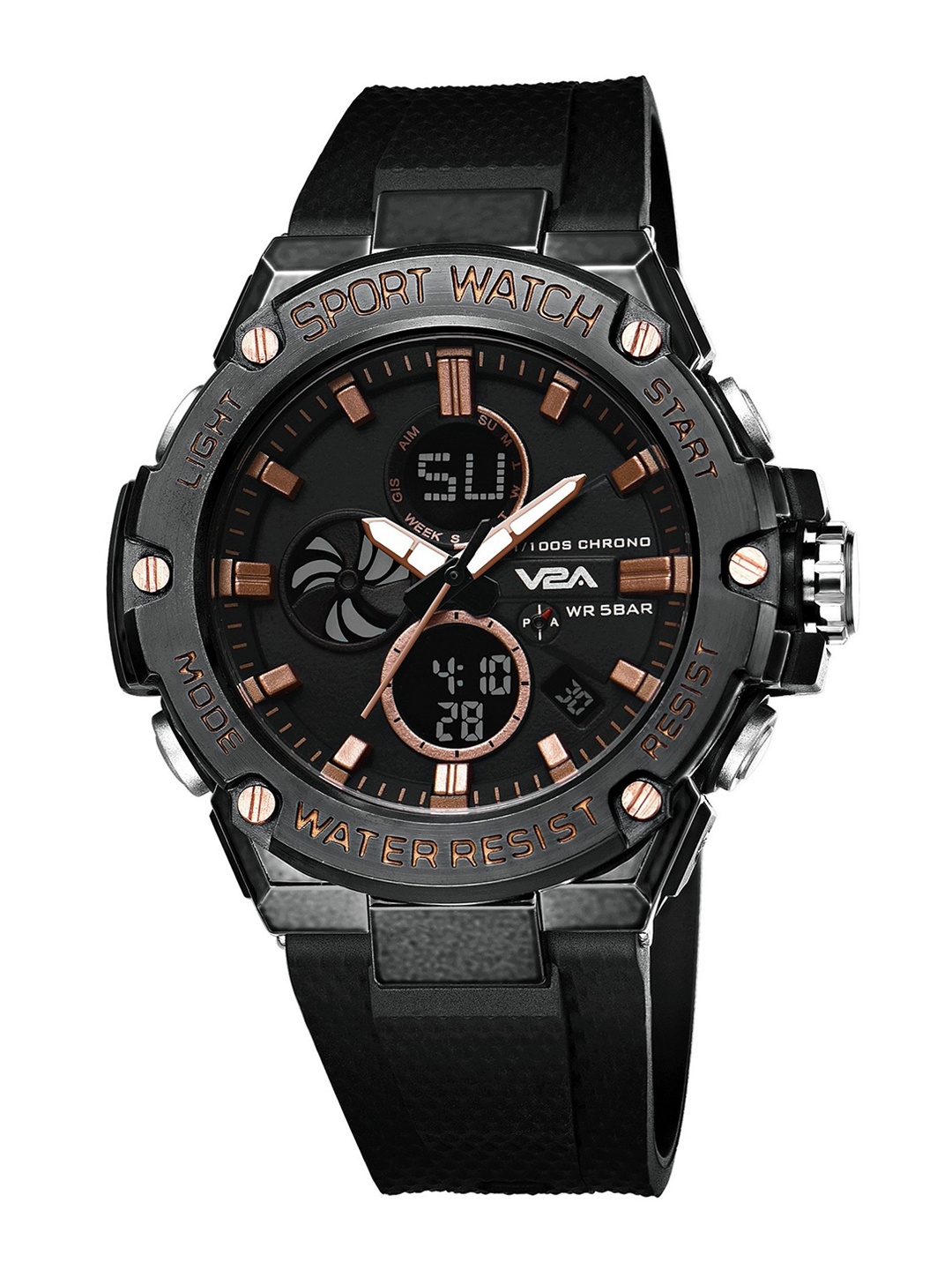 

V2A Men Black Patterned Dial & Black Wrap Around Straps Analogue & Digital Watch V2A-1922