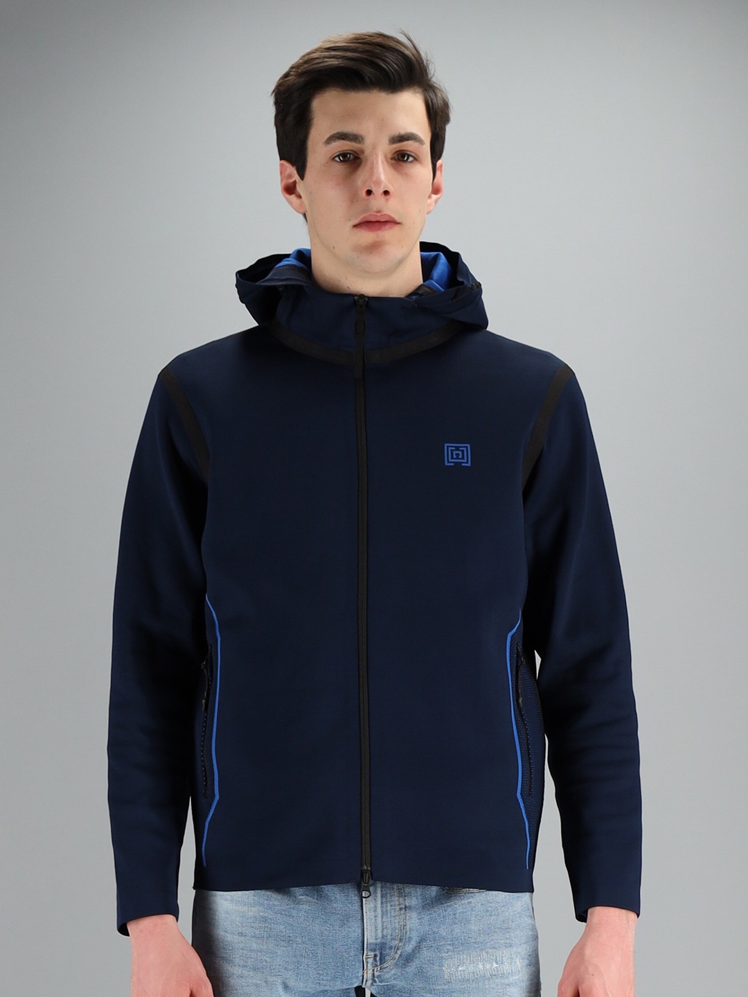 

FREESOUL Men Blue Solid Hooded Sweatshirt