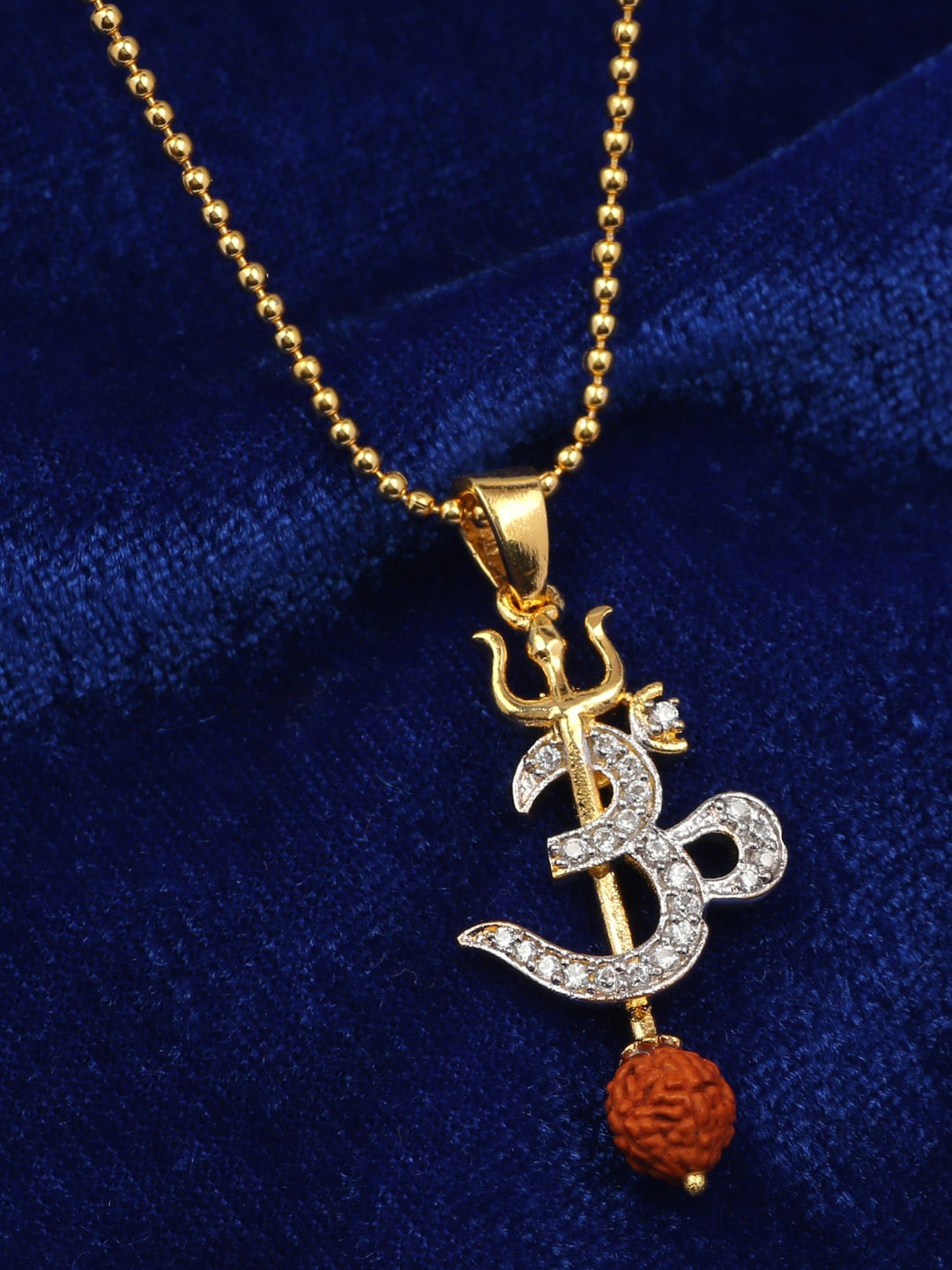 

Silgo Gold-Plated & White CZ Studded Om Pendant With Chain