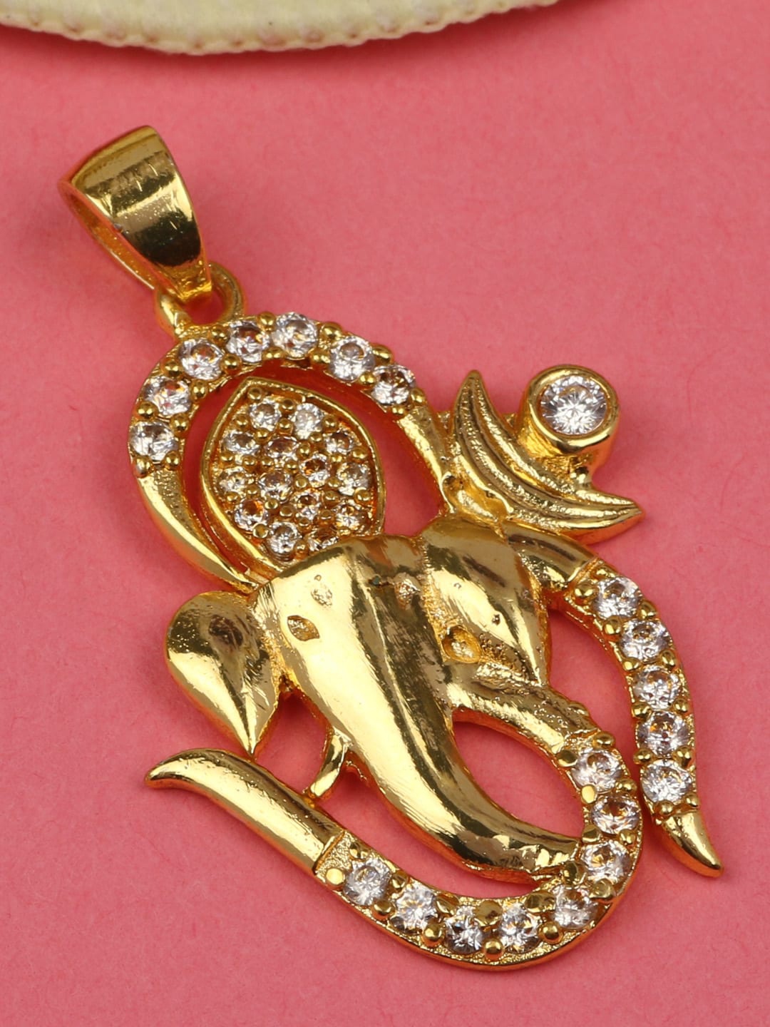 

Silgo Gold-Plated White CZ Studded Ganesh Pendant