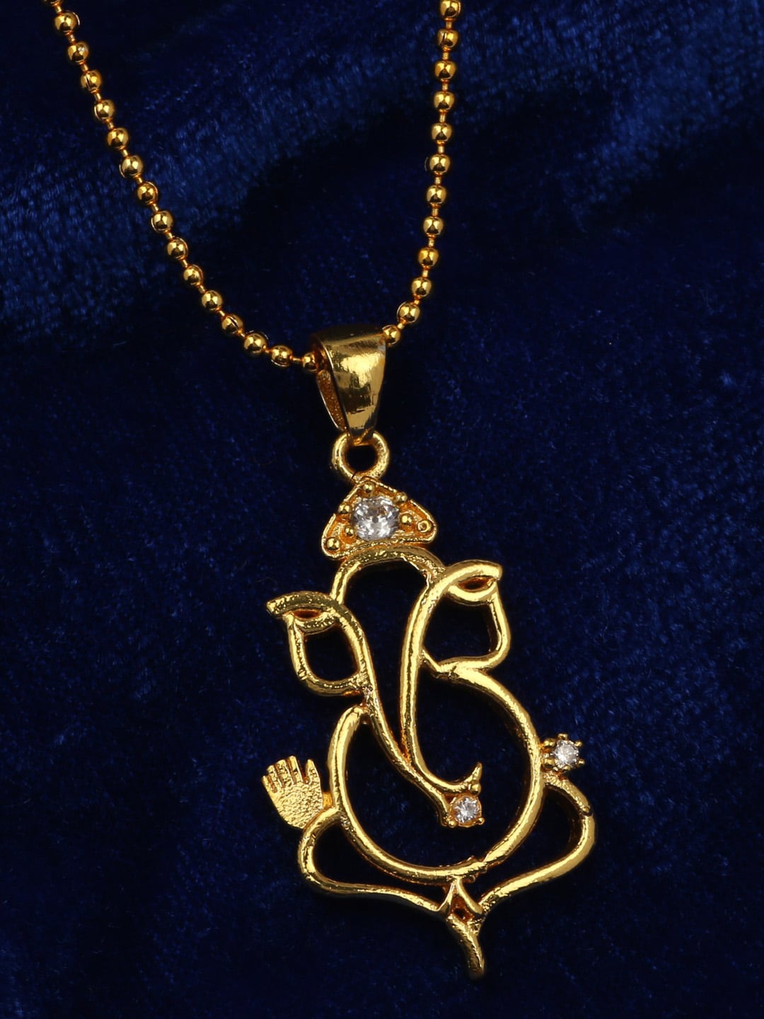 

Silgo Gold-Plated CZ-Studded Ganesha Pendant With Chain