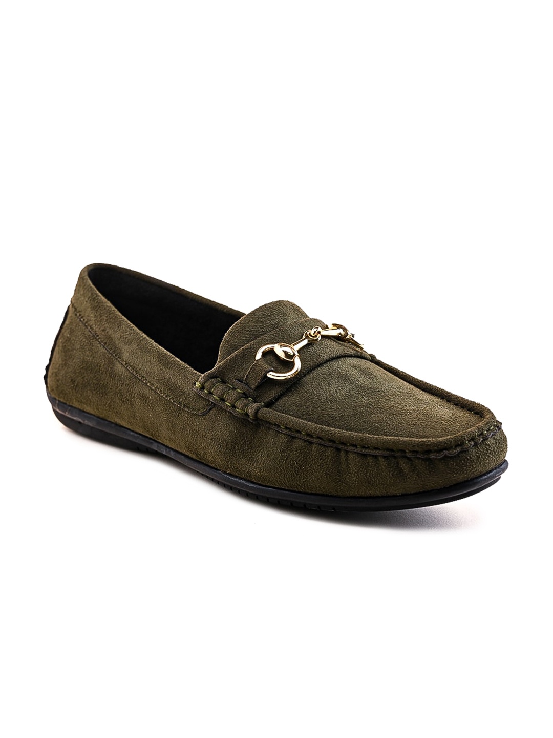 

MONKSTORY Men Olive Green Suede Lightweight Loafers