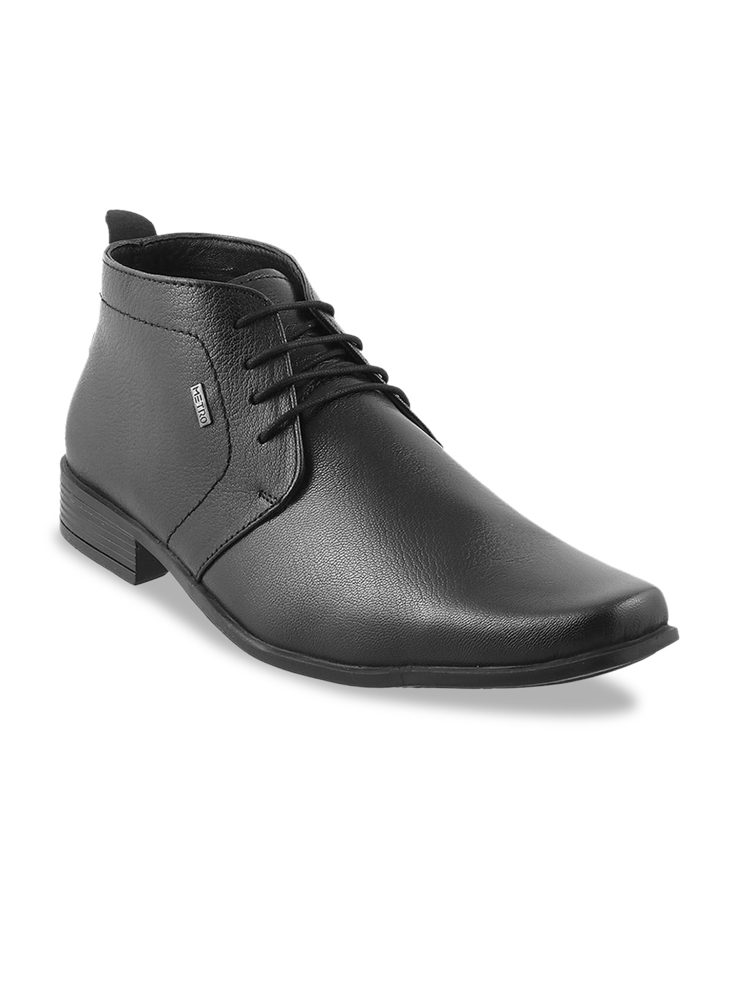 

Metro Men Black Solid Leather Formal Derbys