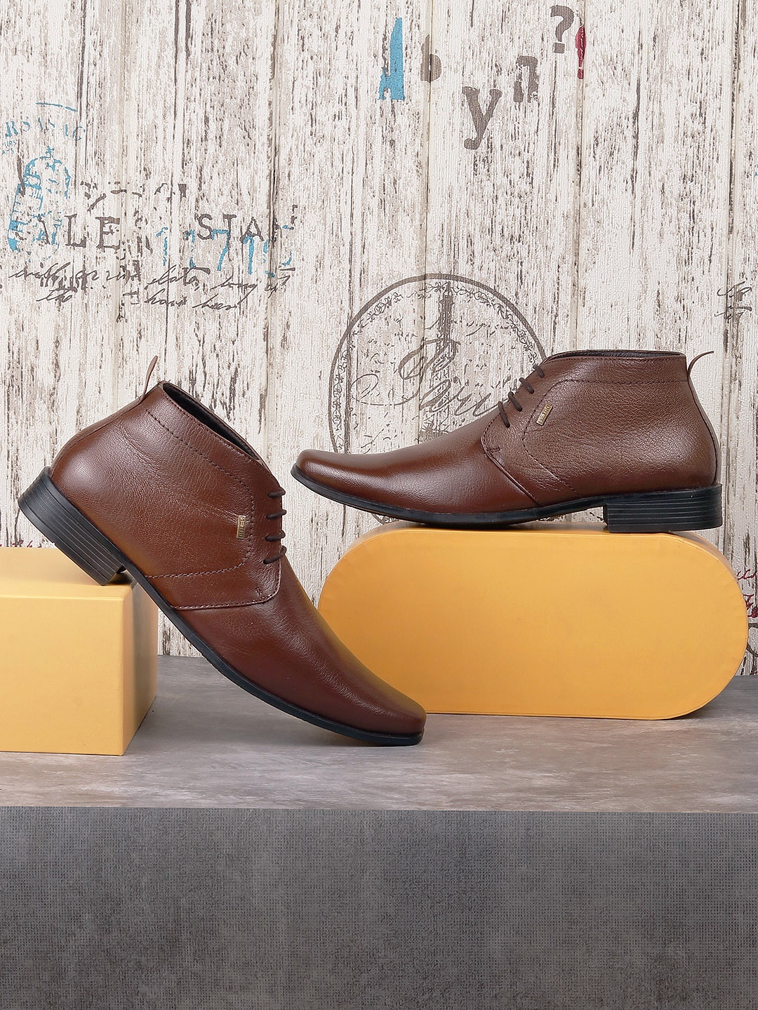 

Metro Men Coffee Brown Solid Leather Mid Top Formal Derbys