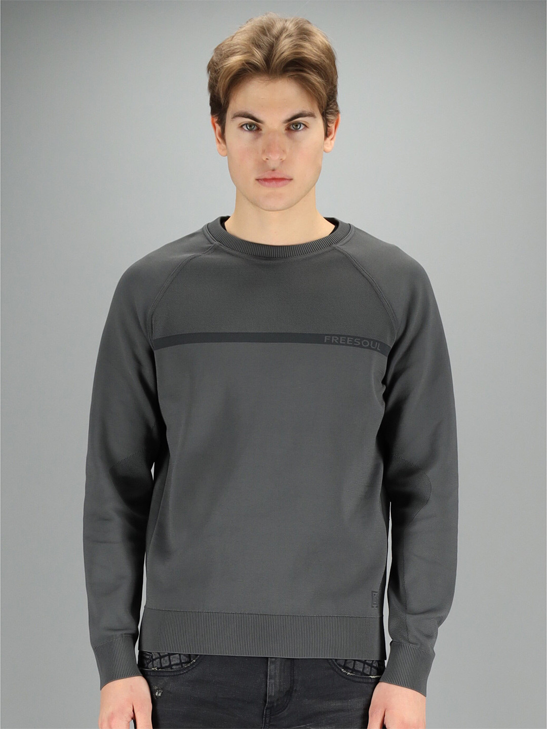 

FREESOUL Men Grey Sweatshirt