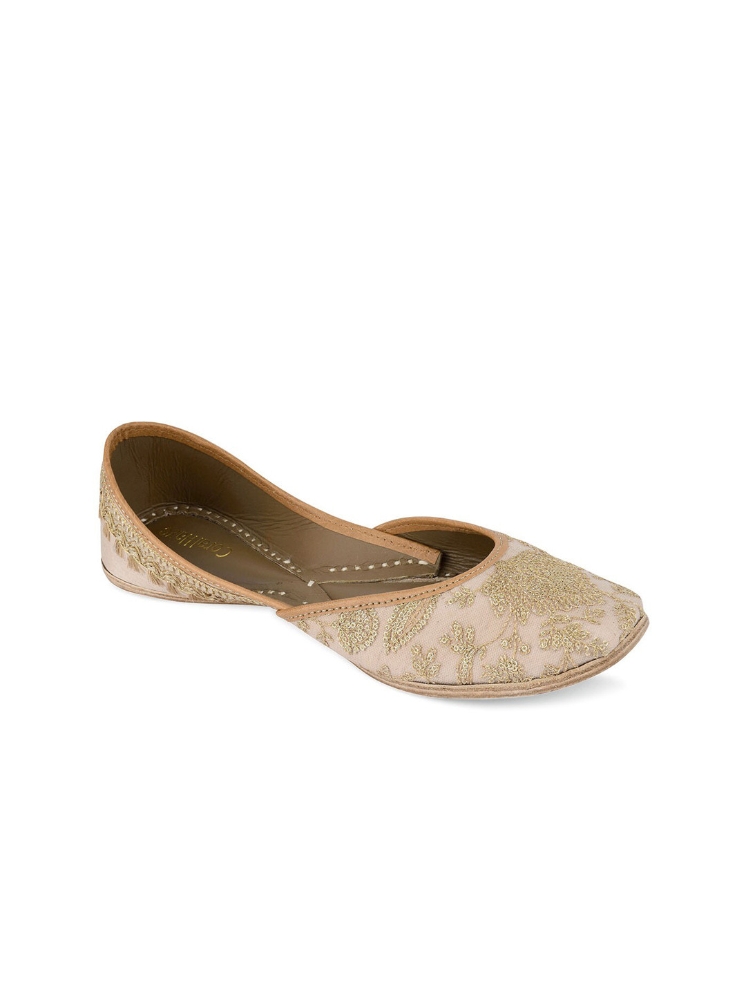 

Coral Haze Women Beige Embroidered Mojaris Flats