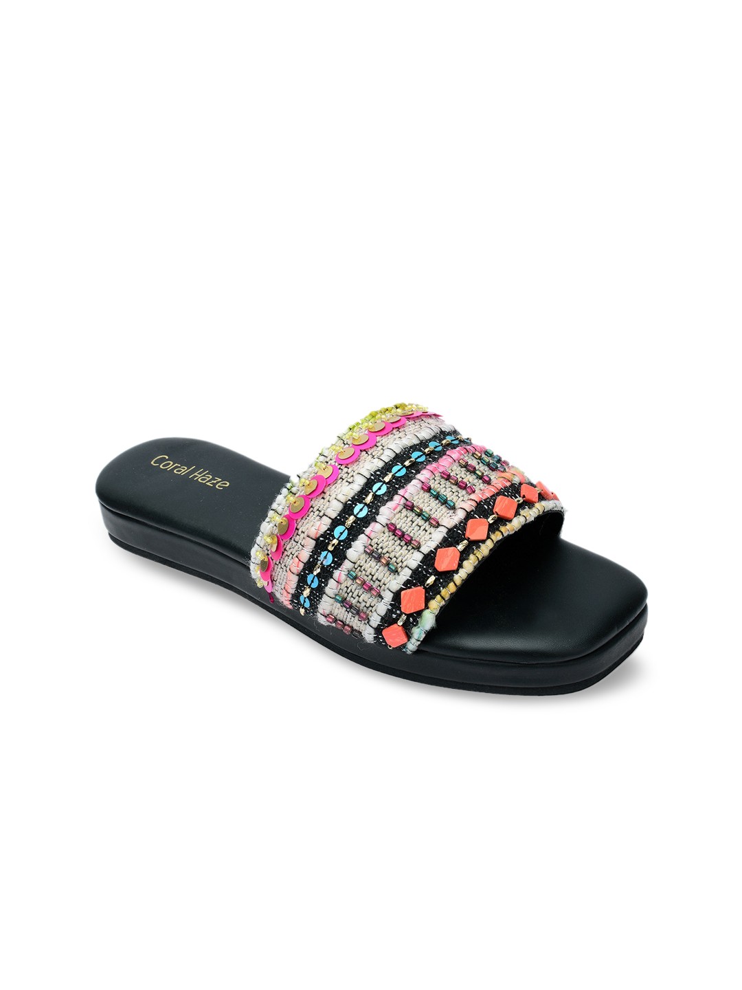 

Coral Haze Women Black Embellished Open Toe Flats