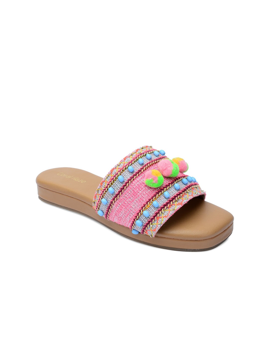 

Coral Haze Women Multicoloured Embellished Open Toe Flats, Multi