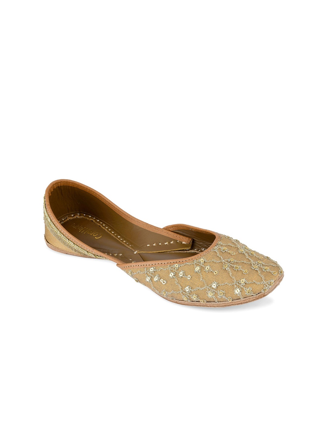 

Coral Haze Women Gold-Toned Embellished Leather Ethnic Mojaris Flats